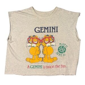 Garfield Gemini Muscle Tee XL Gray 1978 Vintage Graphic Crop Top Cotton Retro